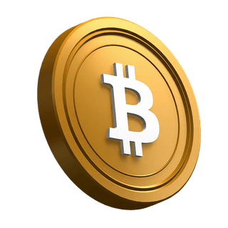 Élément visuel de la section hero représentant une pièce Bitcoin BTC en position inclinée
