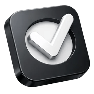 Symbole de validation en 3D avec une coche sur la page À propos de Essor Invexaro